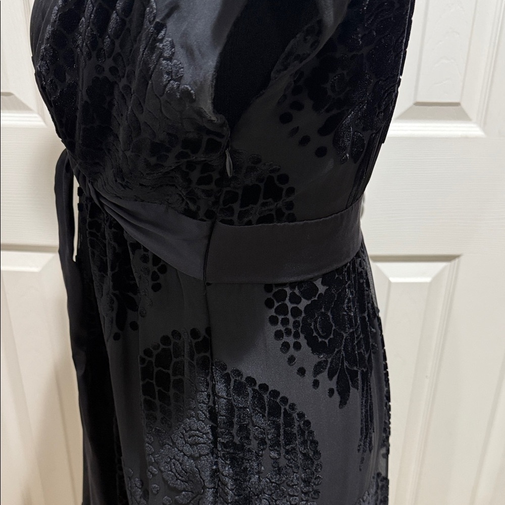 BCBGMaxAzria Black Velvet burnout satin trim Midi Dress, like New, Sz 10 - Picture 17 of 17